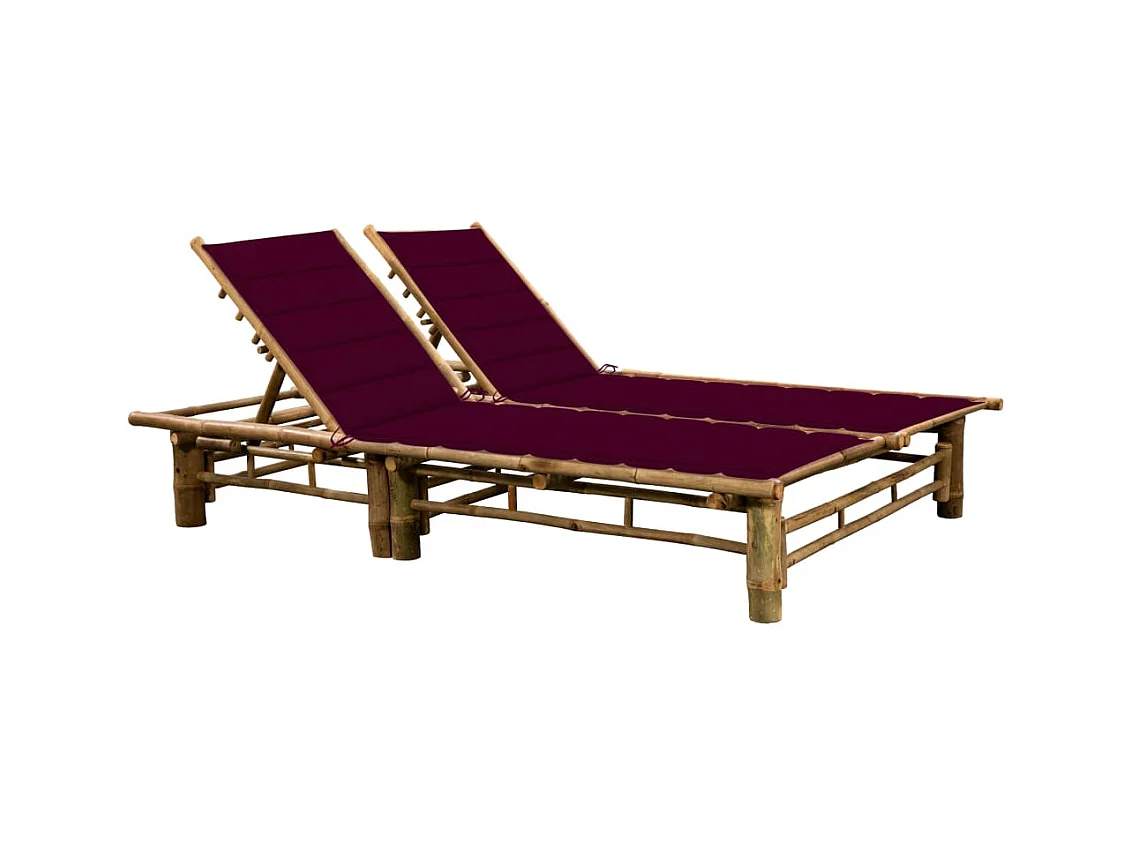 Chaise longue pour 2 personnes avec coussins Bambou