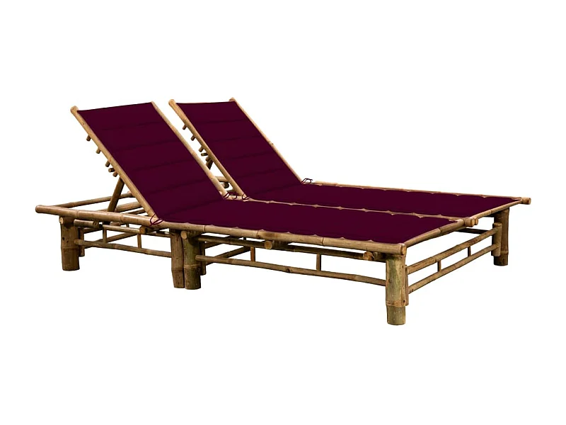 Chaise longue pour 2 personnes avec coussins Bambou
