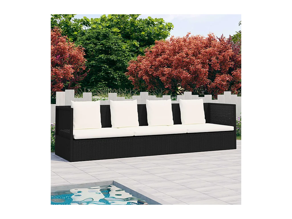 Lit de jardin avec coussin et oreillers Résine tressée Noir