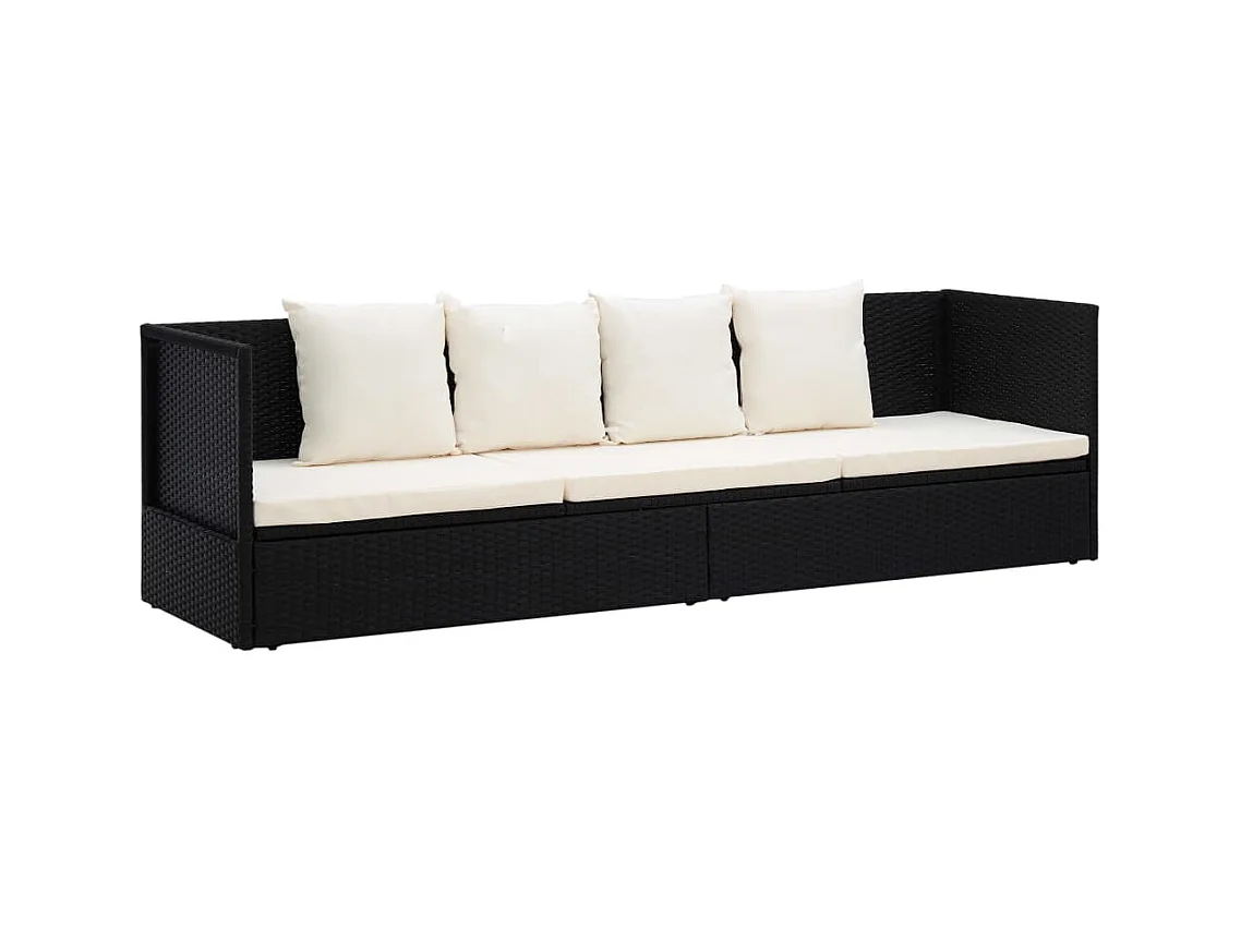 Lit de jardin avec coussin et oreillers Résine tressée Noir