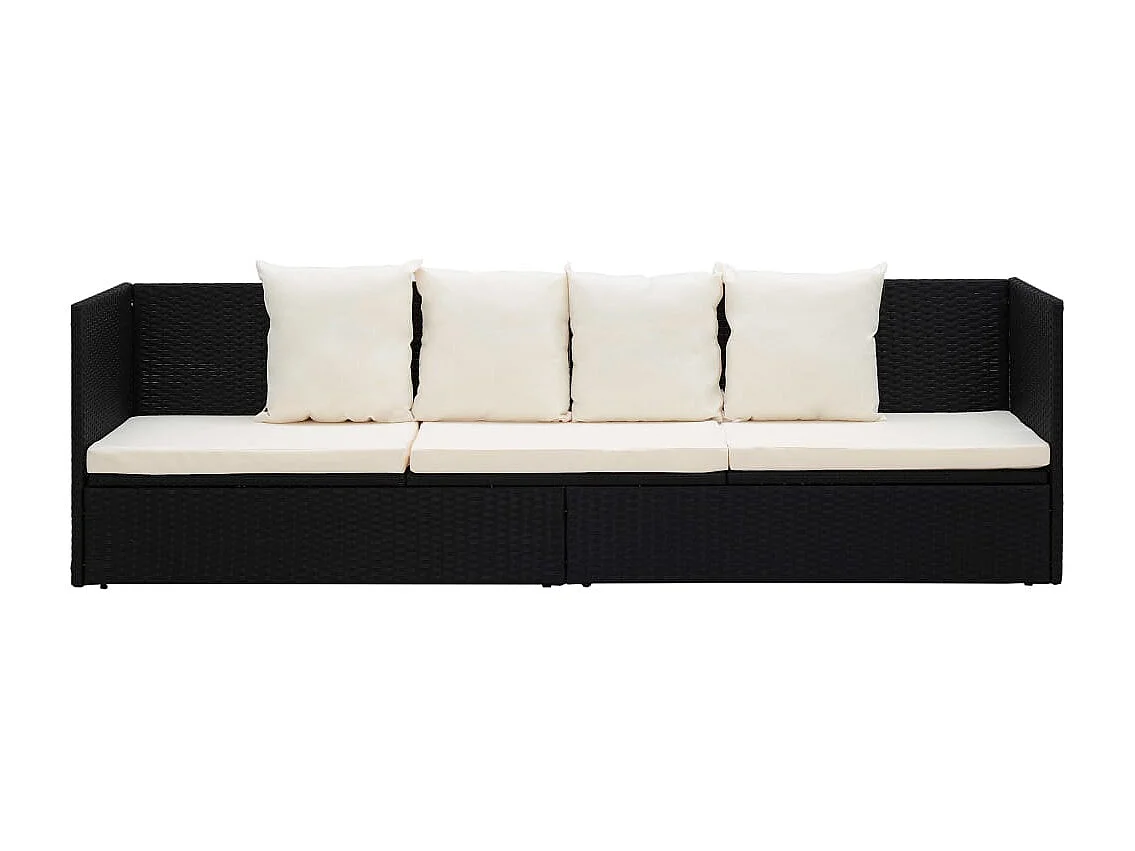 Lit de jardin avec coussin et oreillers Résine tressée Noir