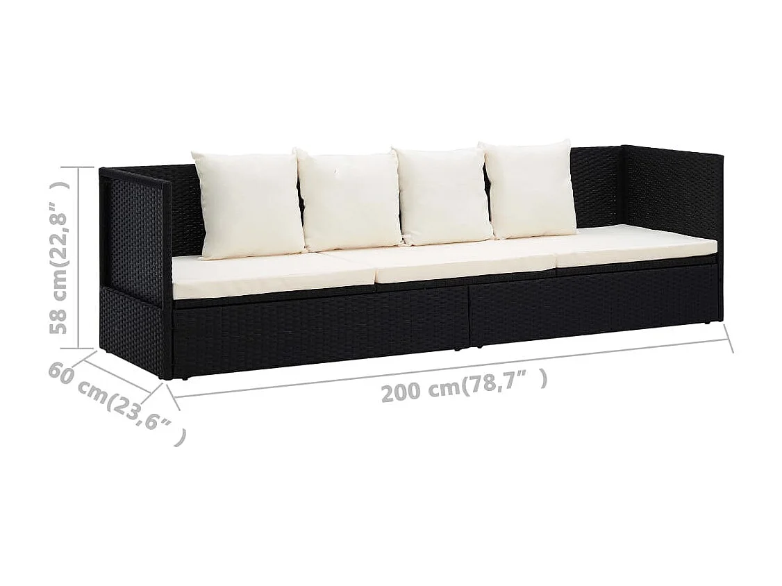Lit de jardin avec coussin et oreillers Résine tressée Noir