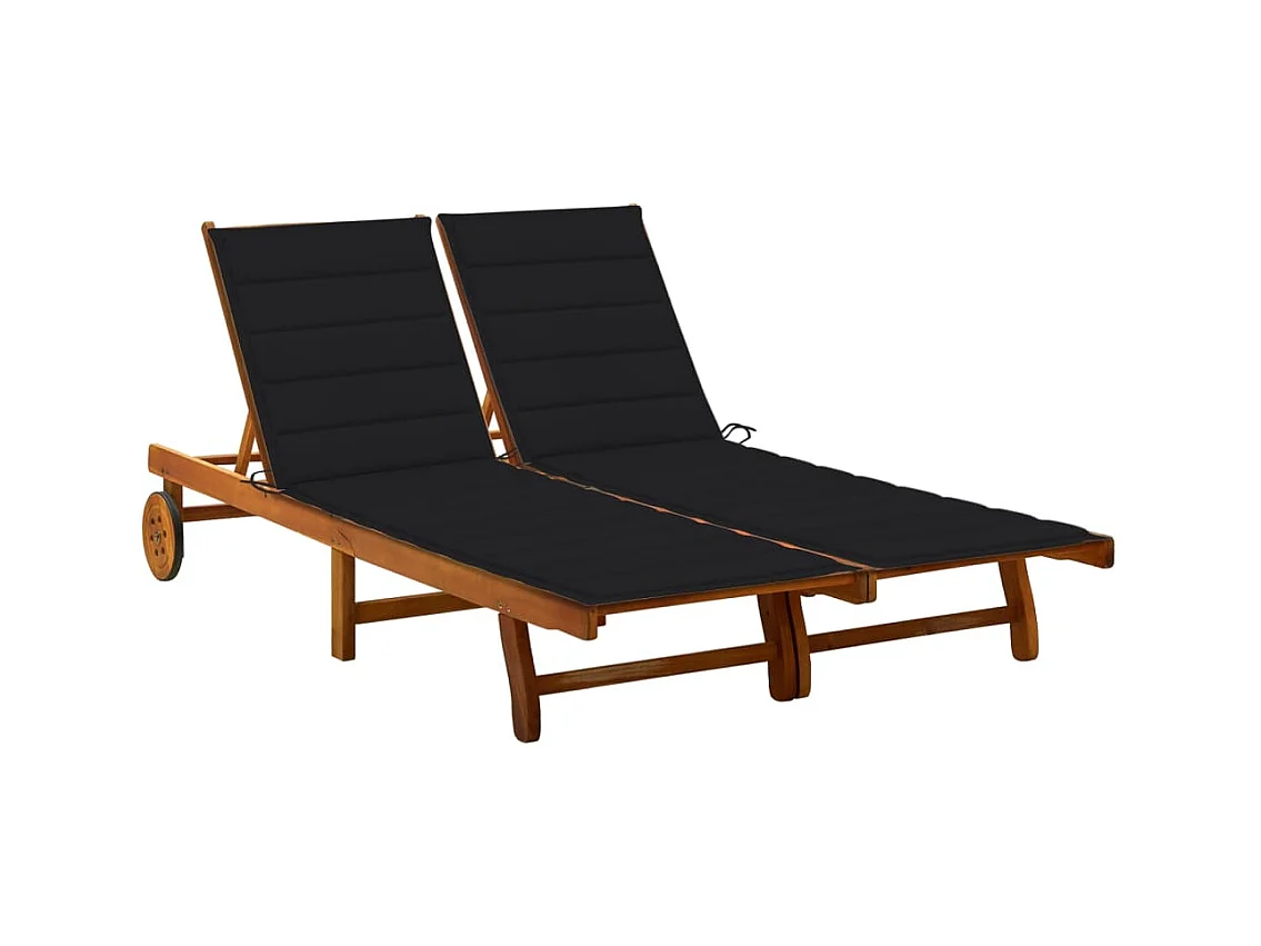 Chaise longue de jardin 2 places avec coussins Acacia solide