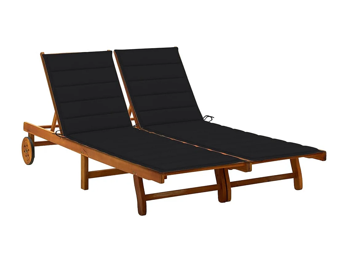 Chaise longue de jardin 2 places avec coussins Acacia solide