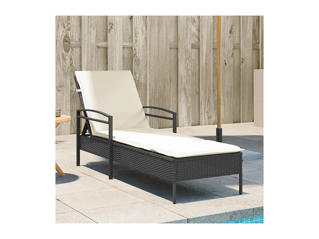 Chaise longue met zwart kussen 63x200x81 cm geweven hars