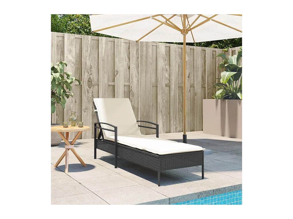 Chaise longue met zwart kussen 63x200x81 cm geweven hars