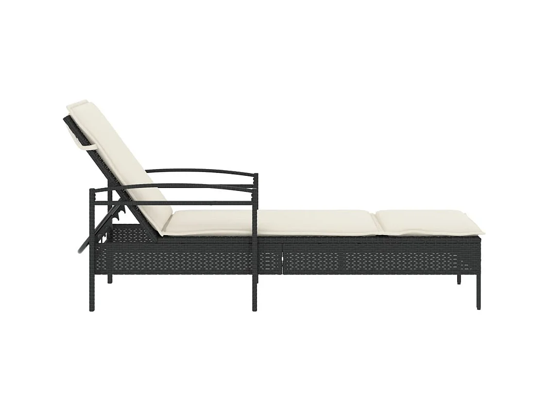 Chaise longue met zwart kussen 63x200x81 cm geweven hars