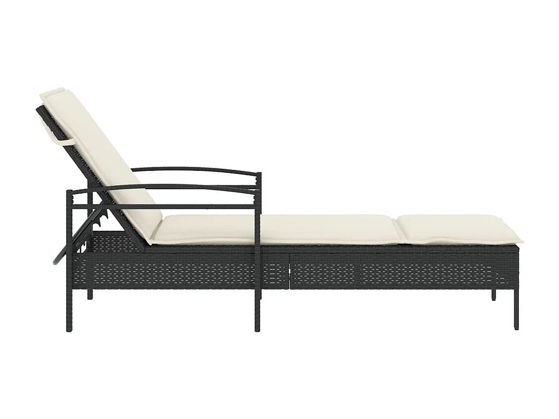 Chaise longue con cuscino nero 63x200x81 cm resina intrecciata