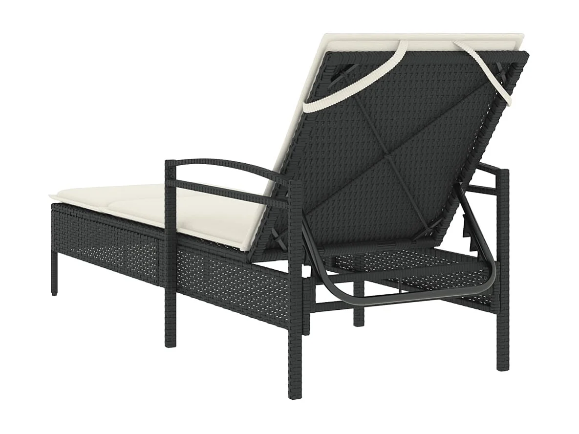 Chaise longue con cuscino nero 63x200x81 cm resina intrecciata