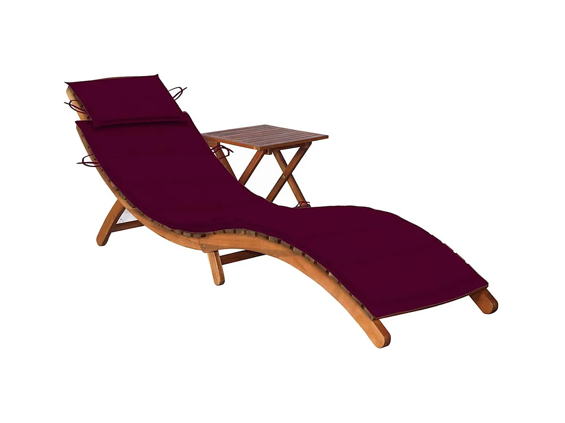 Chaise longue de jardin avec table et coussin Bois d'acacia
