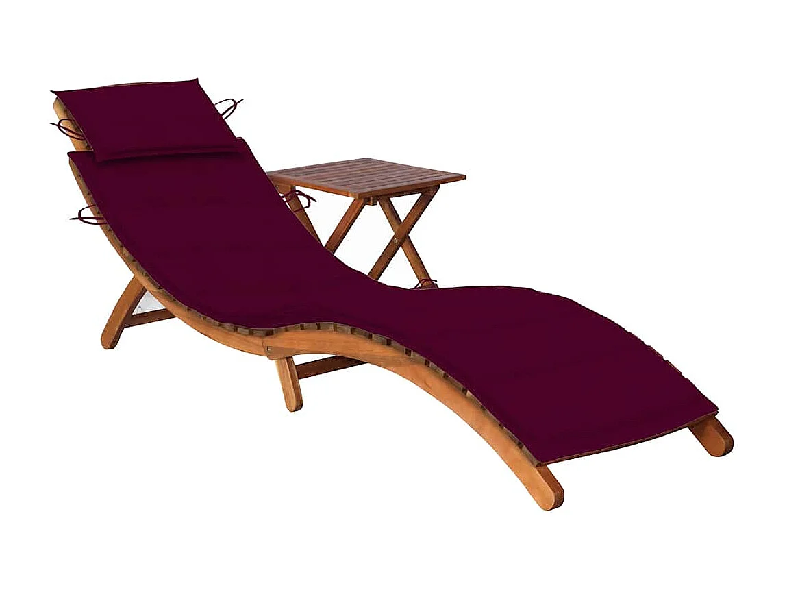 Chaise longue de jardin avec table et coussin Bois d'acacia