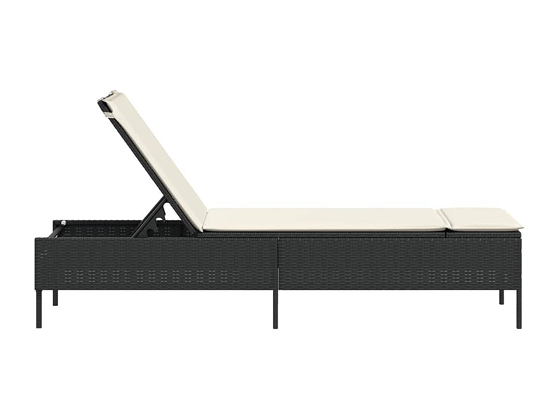 Chaise longue con cuscino nero in resina intrecciata