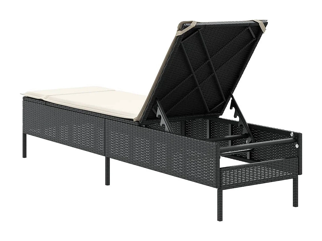 Chaise longue con cuscino nero in resina intrecciata