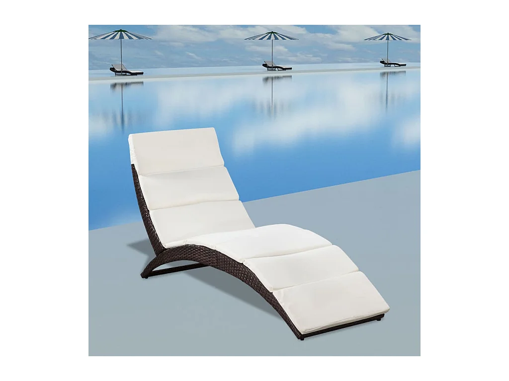 Opvouwbare loungestoel met kussen Bruin gevlochten hars
