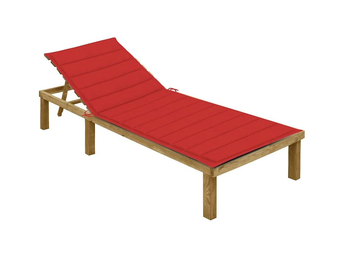 Chaise longue avec coussin rouge Bois de pin imprégné