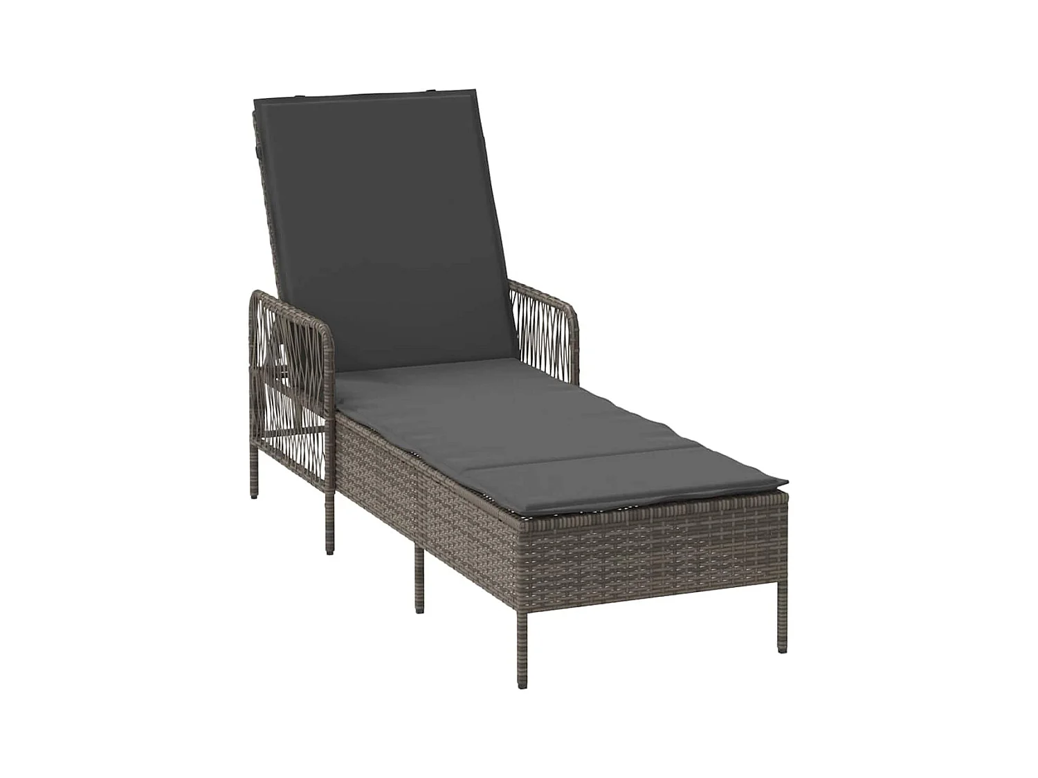 Chaise longue avec coussin en poly rattan, grise.