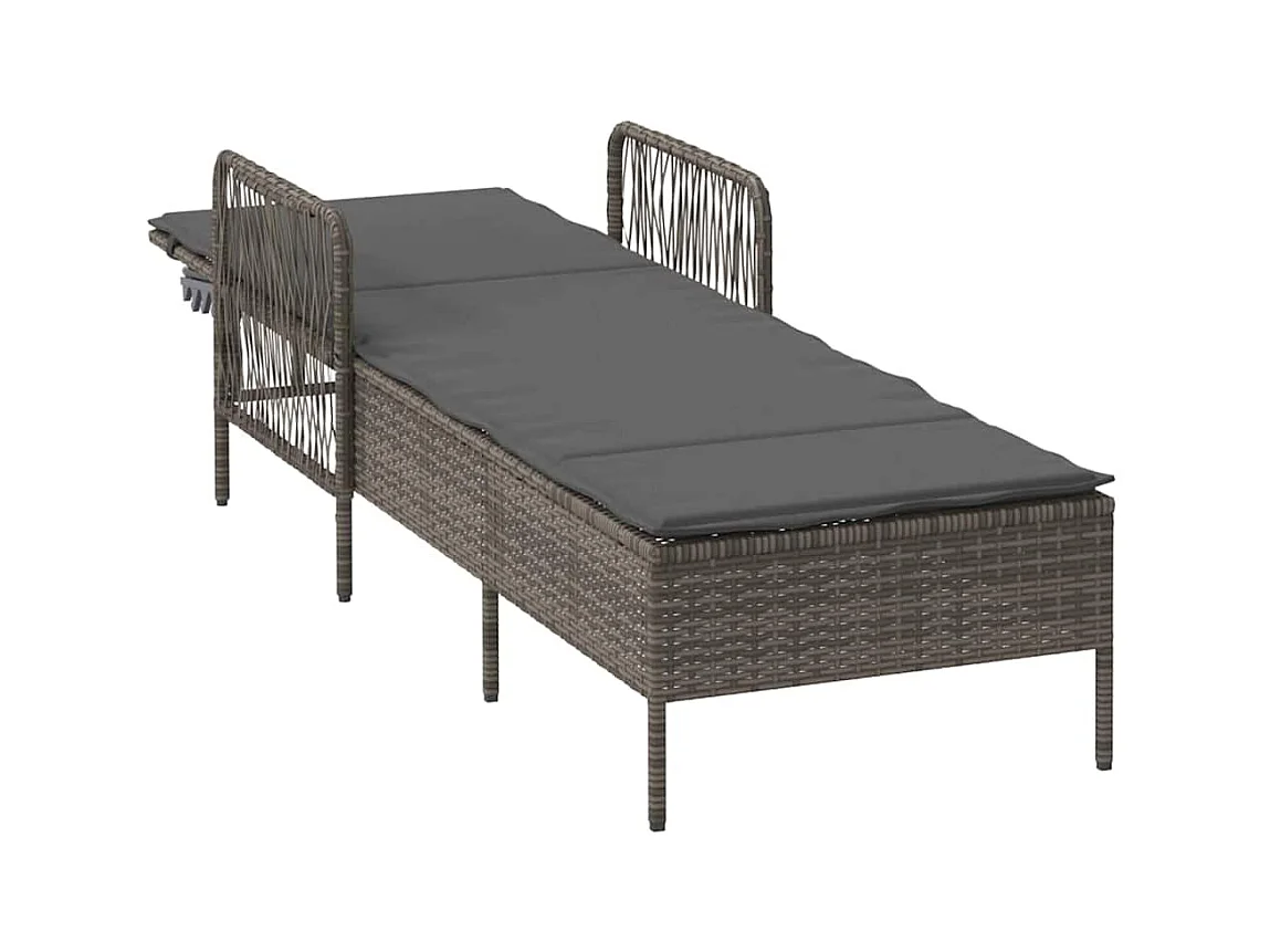 Chaise longue avec coussin en poly rattan, grise.