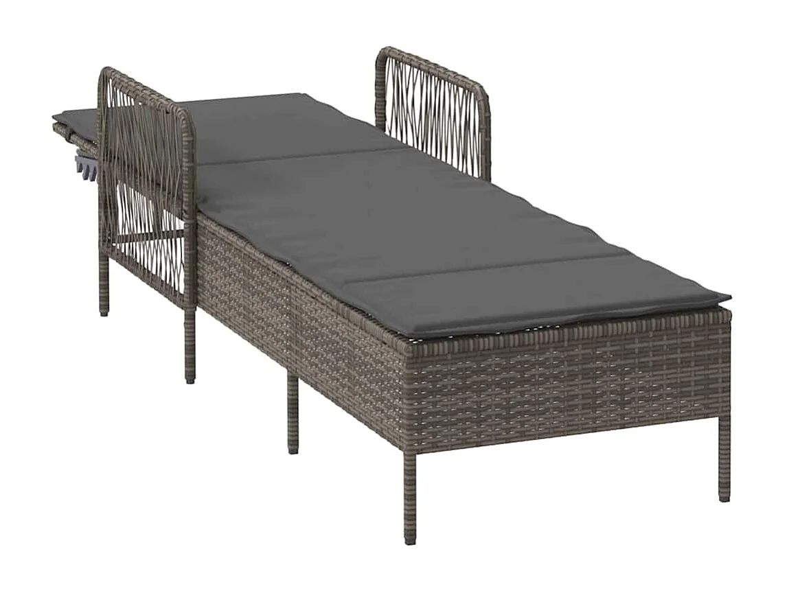Chaise longue avec coussin en poly rattan, grise.