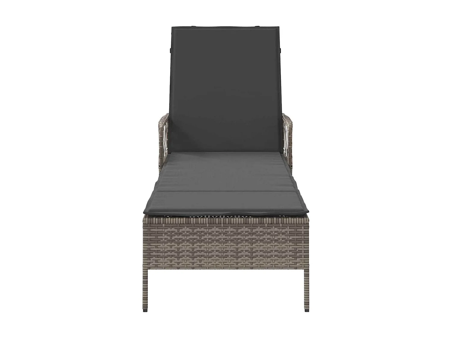 Chaise longue avec coussin en poly rattan, grise.