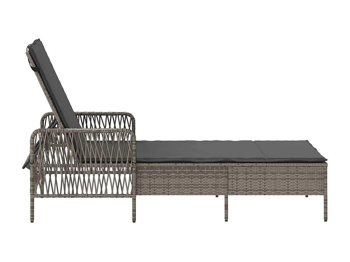 Chaise longue avec coussin en poly rattan, grise.