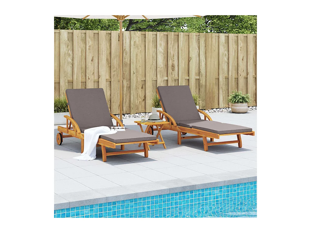 Conjunto de 2 tumbonas con cojines 200x68x83 cm madera de acacia