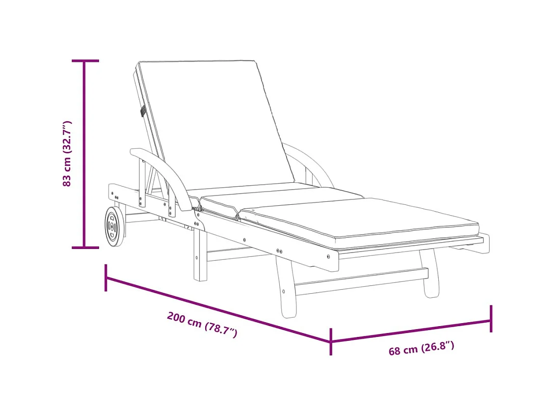 Conjunto de 2 tumbonas con cojines 200x68x83 cm madera de acacia