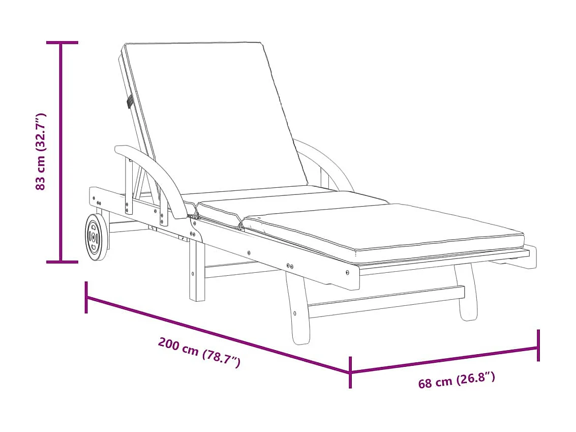 Conjunto de 2 tumbonas con cojines 200x68x83 cm madera de acacia