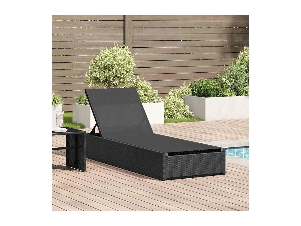 Chaise longue noire 60 x 200 x 27 cm en poly rotin