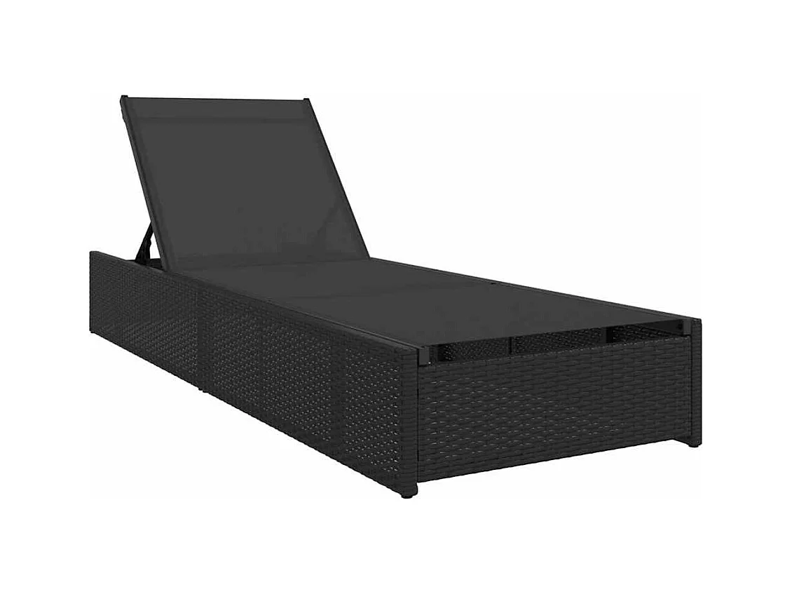 Chaise longue noire 60 x 200 x 27 cm en poly rotin
