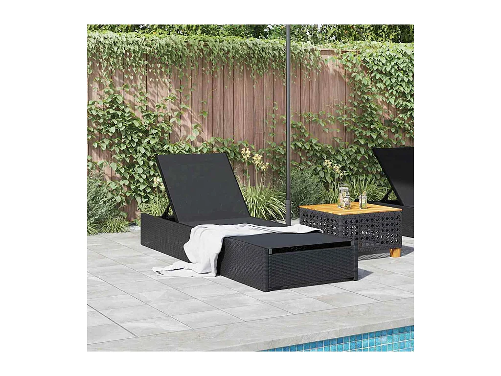 Chaise longue noire 60 x 200 x 27 cm en poly rotin