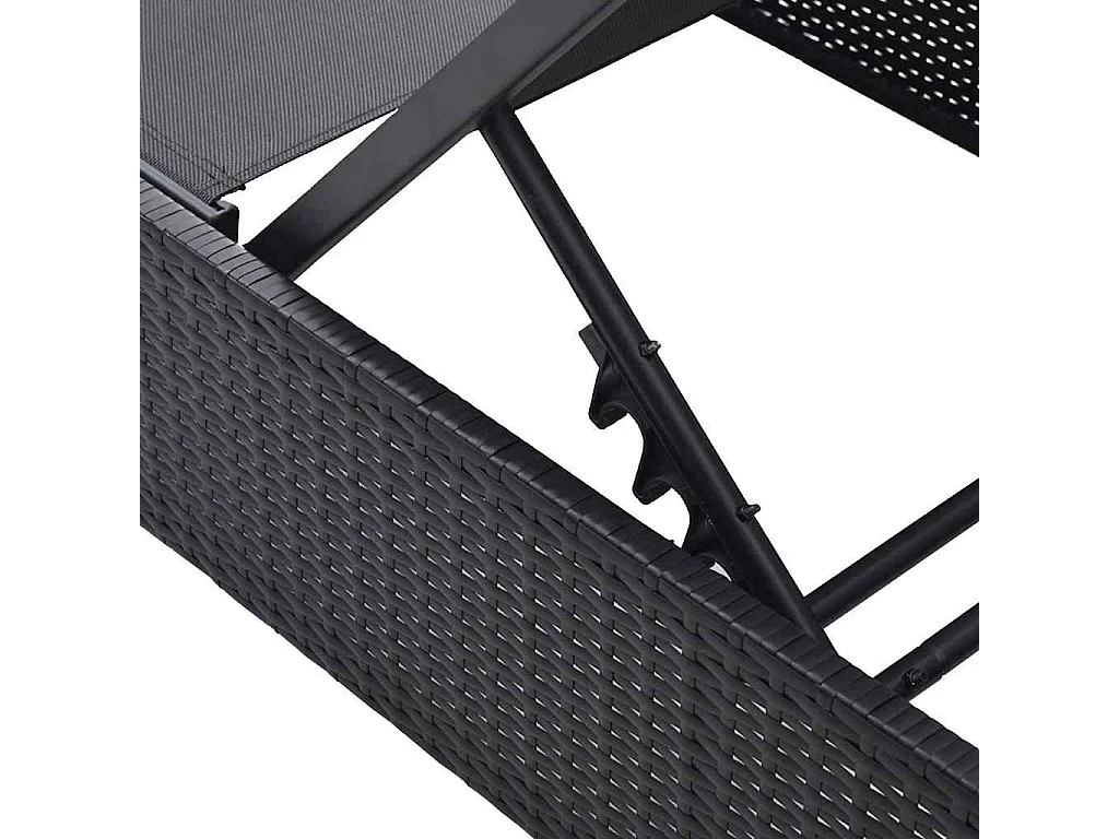 Chaise longue noire 60 x 200 x 27 cm en poly rotin