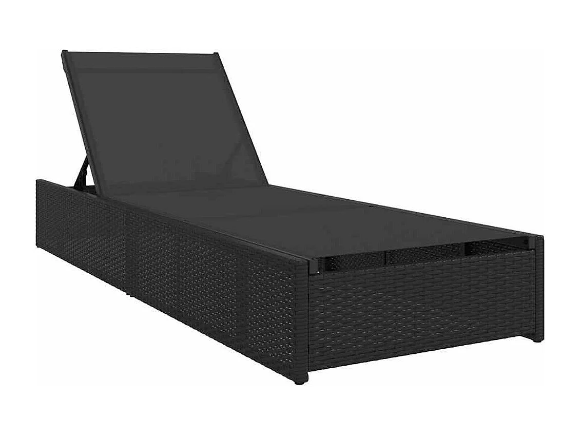Chaise longue noire 60 x 200 x 27 cm en poly rotin