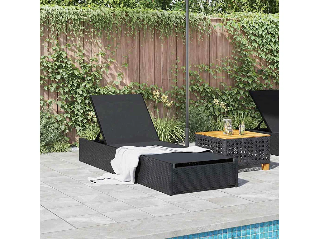 Chaise longue noire 60 x 200 x 27 cm en poly rotin