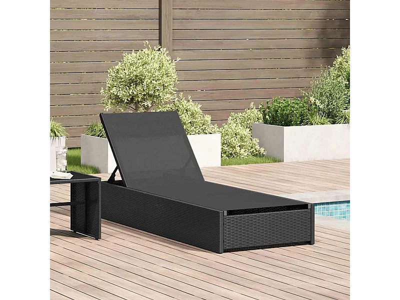 Chaise longue noire 60 x 200 x 27 cm en poly rotin