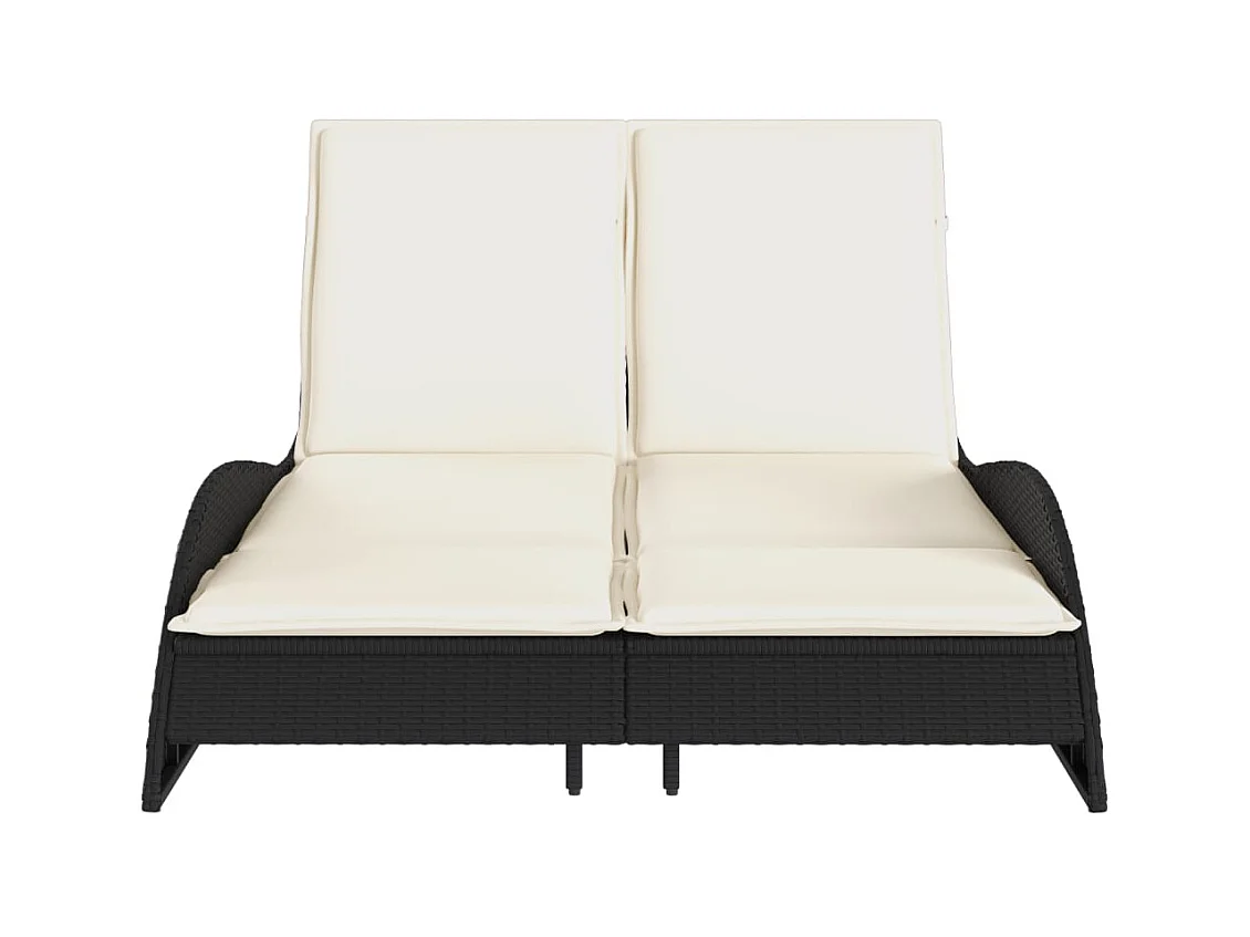 Chaise longue met zwarte kussens 114x205x73 cm geweven hars