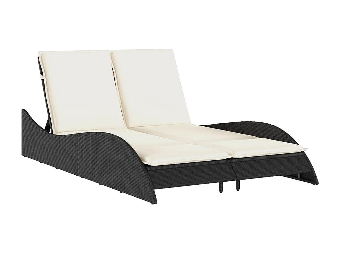 Chaise longue con cojines negros 114x205x73 cm resina tejida