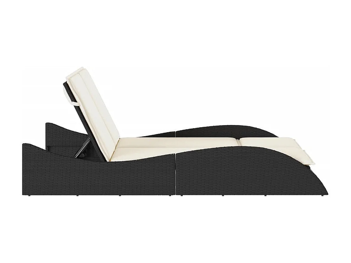 Chaise longue con cojines negros 114x205x73 cm resina tejida