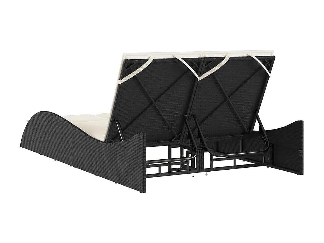 Chaise longue con cojines negros 114x205x73 cm resina tejida