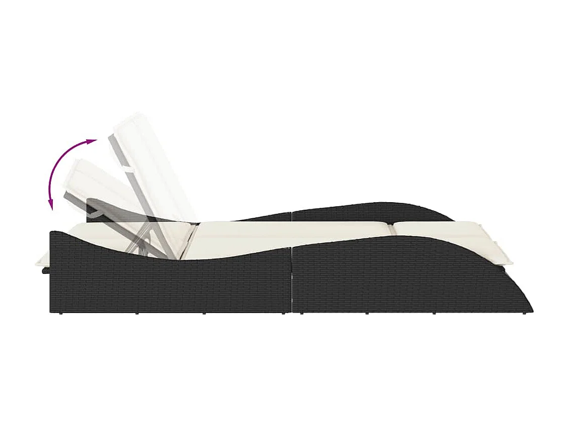 Chaise longue con cojines negros 114x205x73 cm resina tejida