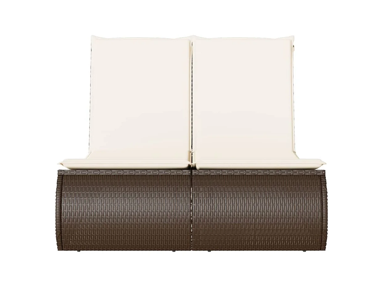 Dubbele chaise longue met bruine kunsthars rieten kussens
