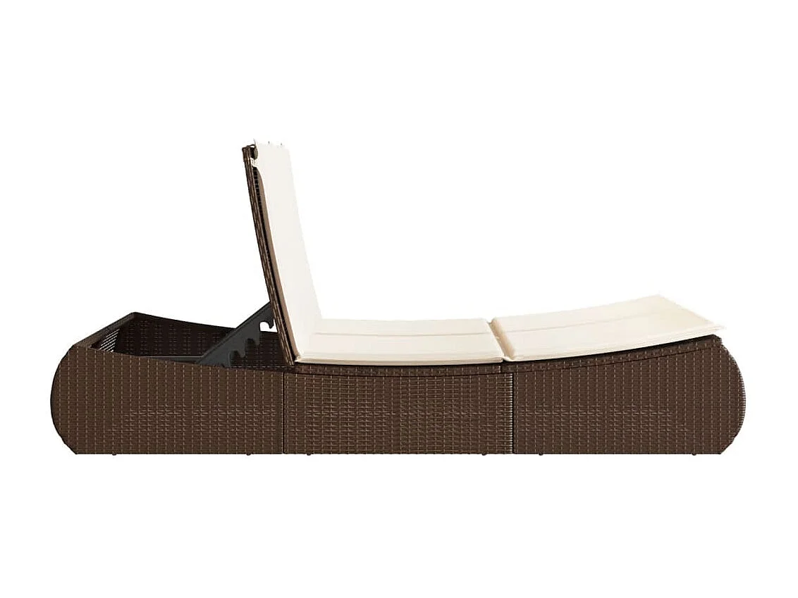 Chaise longue doppia con cuscini in vimini di resina marrone