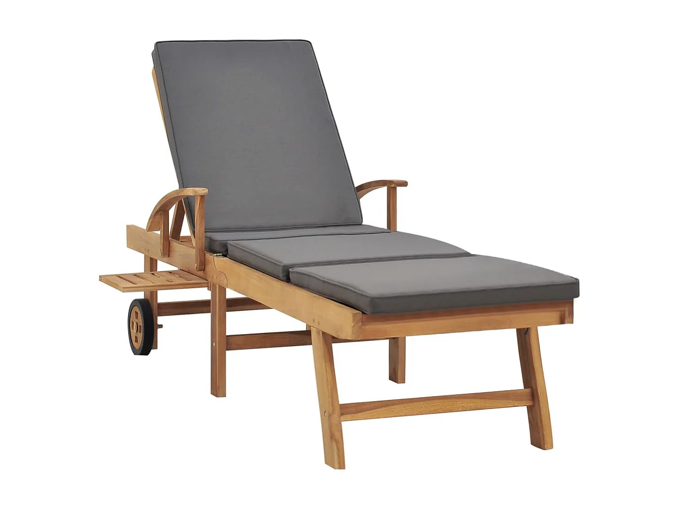 Chaise longue con cuscino Legno massello di teak Grigio scuro