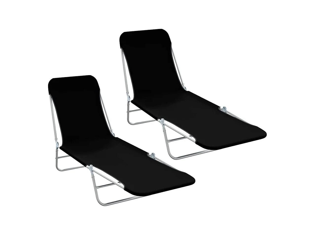 Juego de 2 tumbonas plegables de acero y tela negra