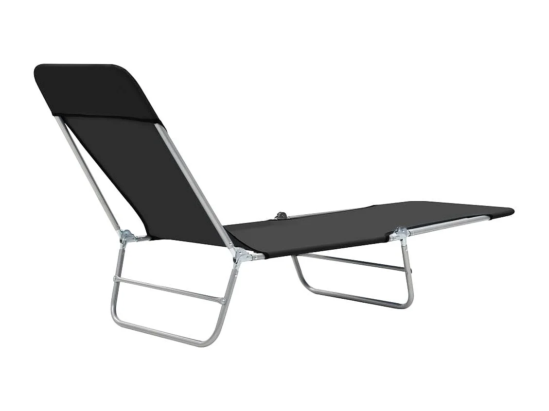Juego de 2 tumbonas plegables de acero y tela negra