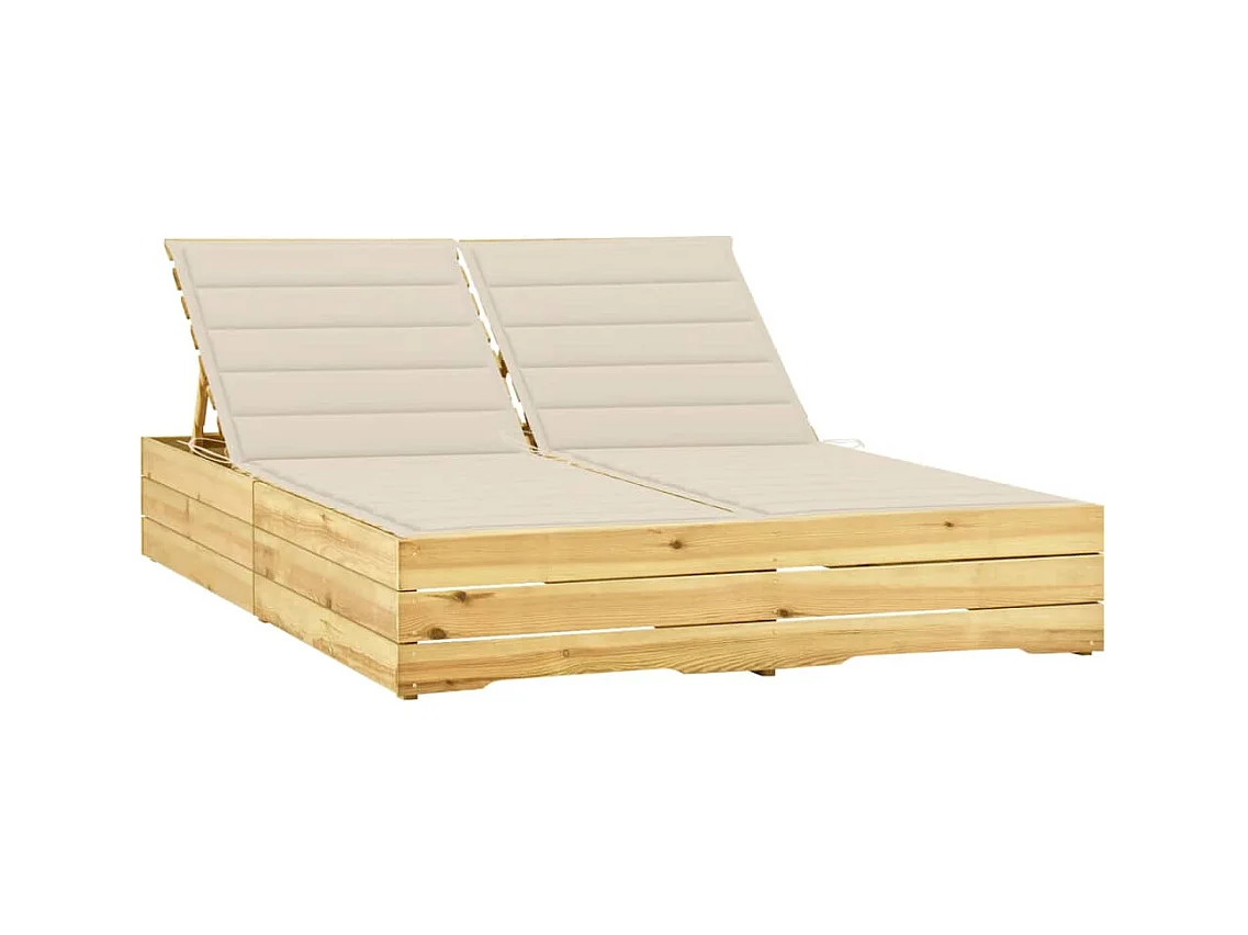 Chaise longue double et coussins crème Bois de pin imprégné