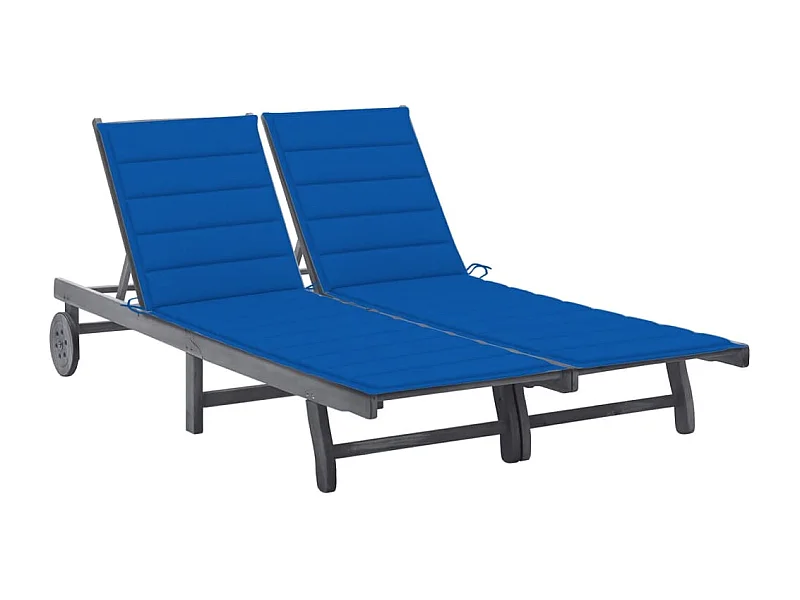 Chaise longue de jardin 2 places avec coussin Gris Acacia