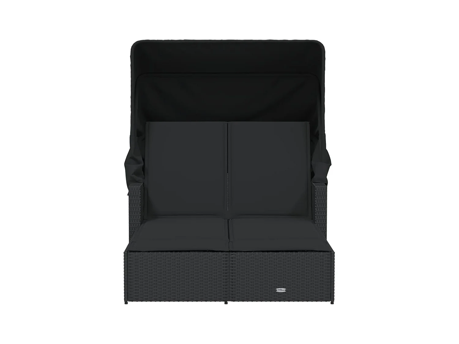Dubbele chaise longue met zonnescherm en zwarte rieten kussens