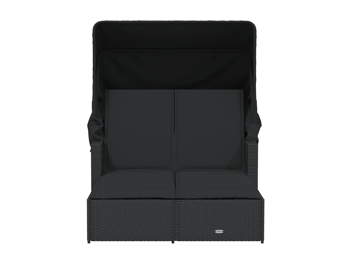 Chaise longue doppia con tenda da sole e cuscini in vimini nero