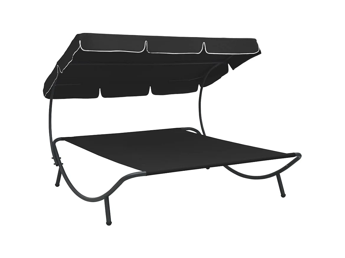 Lit de repos d'extérieur avec auvent Noir