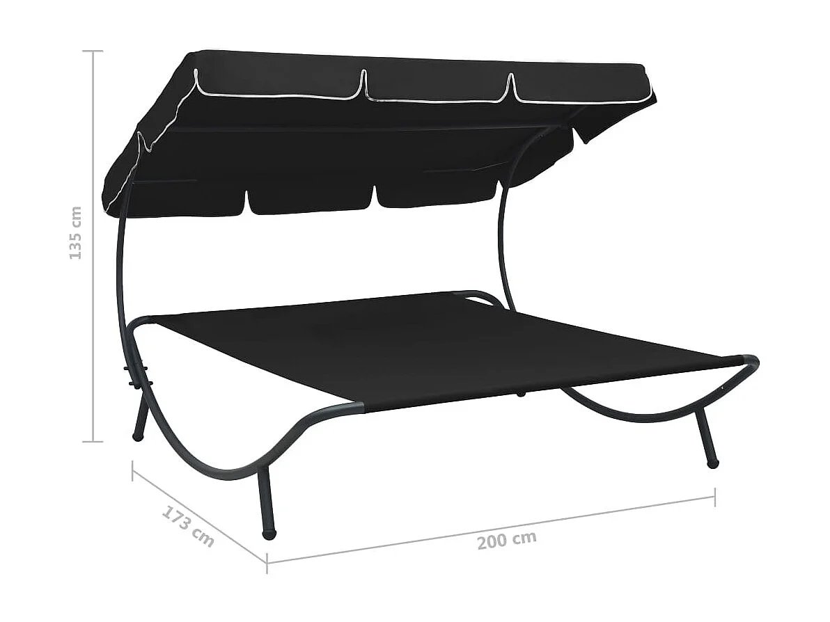 Lit de repos d'extérieur avec auvent Noir